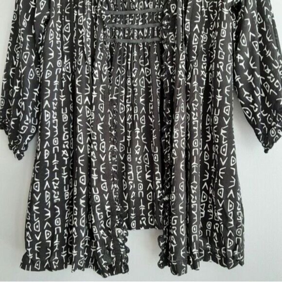 BLUE SKY Love & Gratitude Fair Trade Open Front Fabric Cardigan B&W Sz XS - Picture 4 of 12
